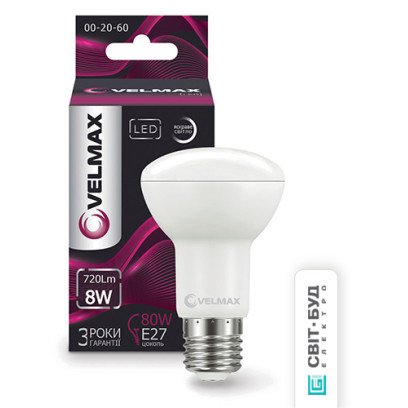 LED лампа VELMAX V-R63, 8W, 220V, E27, 4100K, 720Lm, EMC, 21-15-32