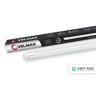 LED лампа Velmax V-T8, 18W, 1200мм, G13, 6200K, 1800Lm, 25-10-12