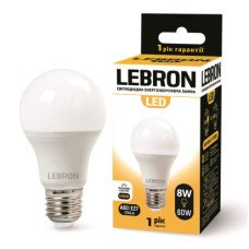 LED лампа LEBRON L-A60, 8W, Е27, 4100K, 720Lm
