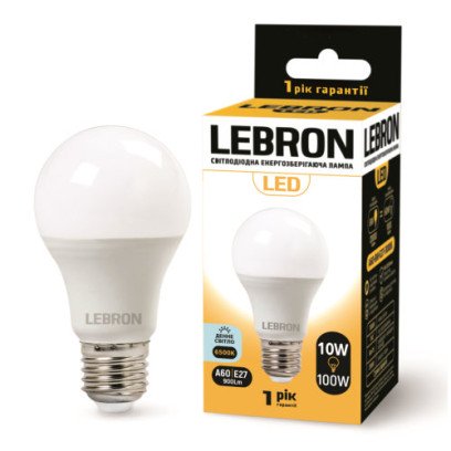LED лампа LEBRON L-A60, 10W, Е27, 6500K, 900Lm, 11-11-33