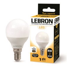  LED лампа LEBRON L-G45, 8W, 220V, Е14, 4100K, 720Lm
