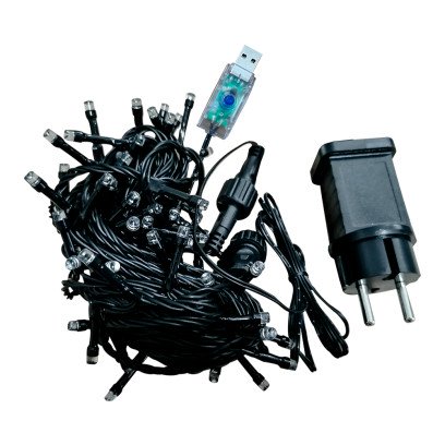LED гірлянда VELMAX V-SSL, лінійна 10м, 100LED, RGB, USB, чорний кабель, IP65, 21-54-35