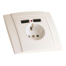 Розетка с/з, зі шторками, 16А та 2 гнізда USB 2,1А, "Lara"