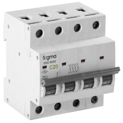 Автоматичний вимикач SIGMA 6кА, 4Р, 20А "С" (6SM420C), 55-54-44
