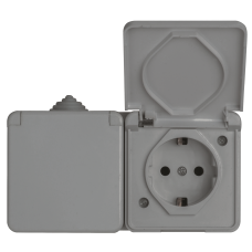 Розетка 2 гнізда з/з, 16А, MARSO "Aqua", IP 44, з кришкою, сіра