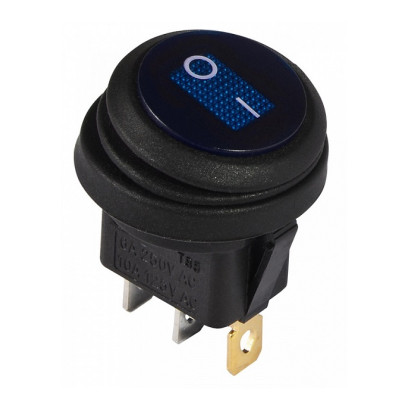 KCD1-5-101WN BL/B 220V Перемикач 1 клав. круглий вологозахищений з підсвічуванням (синій) TNSy, TNSy5500722