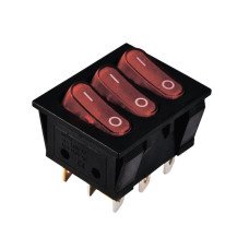 KCD2-3101N R+R+R/B  220V  Перемикач 3 клав, червоний з підсвічуванням TNSy