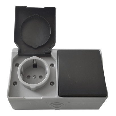 Розетка накладная 1-я з/к + накладной выключатель 1-кл. IP54 TNSy SURFACE, TNSy5000221