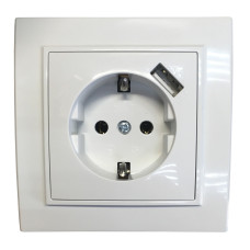 Розетка вн. устан. 1-а з/к з 1 USB 2.1A біла IP20 TNSy Malta