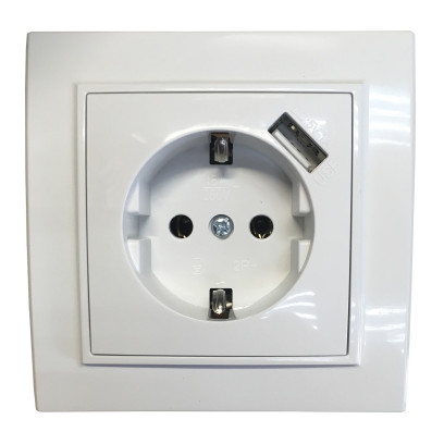 Розетка вн. устан. 1-а з/к з 1 USB 2.1A біла IP20 TNSy Malta, TNSy5000970
