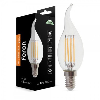 Світлодіодна лампа Feron Filament LB-59 4Вт E14 4000K свічка на вітрі, 4848