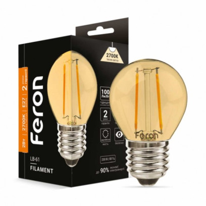 Світлодіодна лампа Feron Filament LB-61 2Вт E27 2700K золото, 7513