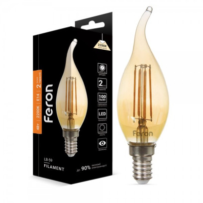 Світлодіодна лампа Feron Filament LB-59 4Вт E14 2200K свічка на вітрі, 5628