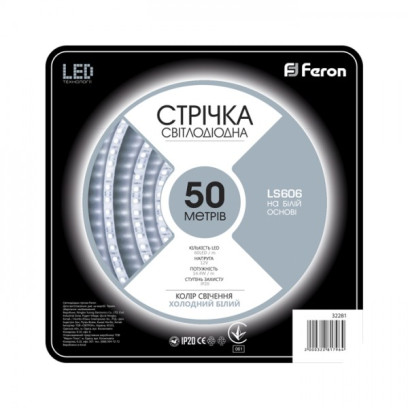 Світлодіодна стрічка Feron SANAN LS606 60SMD/м 12V IP20 50 м білий, 6177