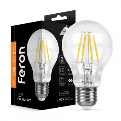 Светодиодная лампа Feron Filament LB-63 8Вт E27 4000K, 6485