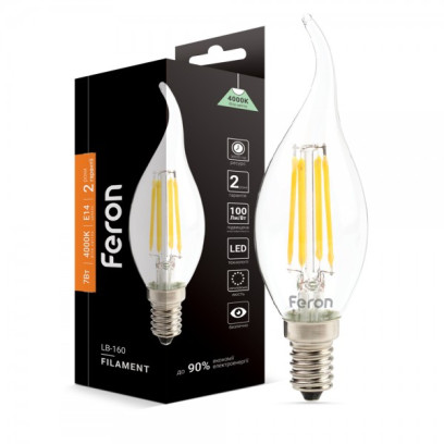 Светодиодная лампа Feron Filament LB-160 7Вт E14 4000K свеча на ветру, 6938