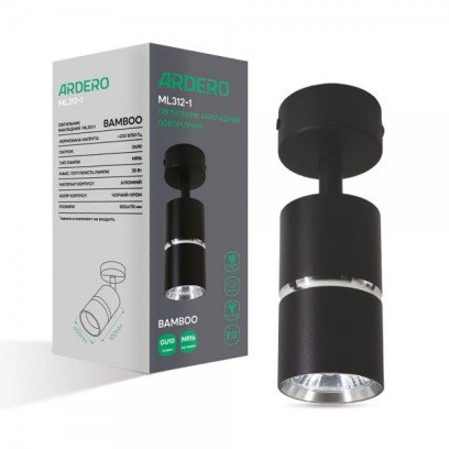 Накладний поворотний світильник Ardero ML312-1 BAMBOO GU10 чорний+хром, 8073