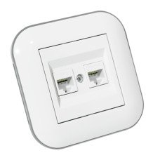 Розетка комп'ютерна подвійна (CAT6) LOFT білий+сірий