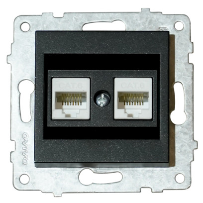 Механізм розетки подвійний комп'ютерної (CAT6) GRANO чорний, 600-000317-230