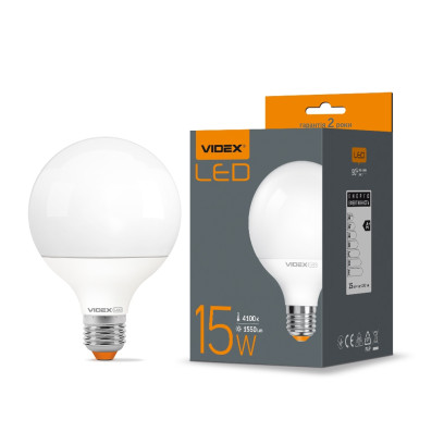 LED лампа VIDEX  G95e 15W E27 4100K, VL-G95e-15274