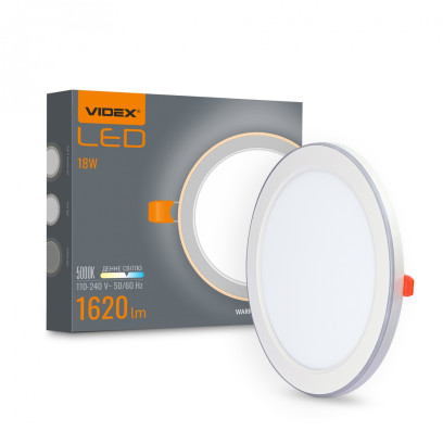 LED світильник вбудований з декоративною підсвіткою VIDEX DL4R 18W+6W 5000K+2700K 220V, VL-DL4R-1852