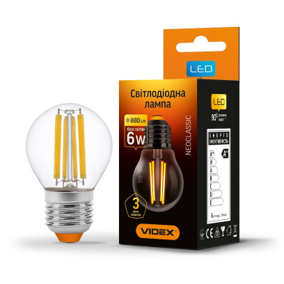 LED лампа VIDEX Filament G45F 6W E27 4100K, VL-G45F-06274
