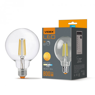LED лампа VIDEX Filament G95FD 7W E27 4100K дімерна, VL-G95FD-07274