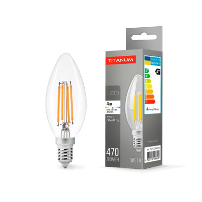 LED лампа TITANUM Filament C37 4W E14 4100K 220V, TLFC3704144