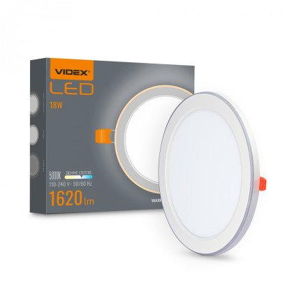 LED світильник вбудований з декоративною підсвіткою VIDEX DL4R 18W+6W 5000K+2700K 220V, VL-DL4R-1852