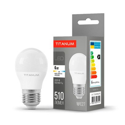 LED лампа TITANUM G45 6W E27 4100K, TLG4506274