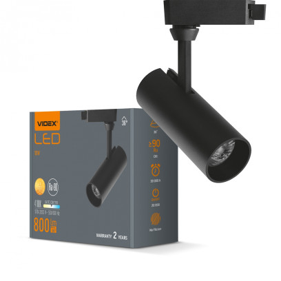 LED світильник трековий VIDEX 10W 4100K 220V чорний, VL-TR04-104B