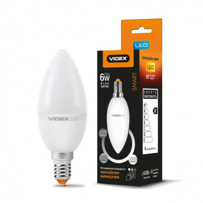 LED лампа с регулировкой яркости VIDEX C37eD3 7W E14 4100K, VL-C37eD3-07144