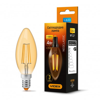 LED лампа VIDEX Filament C37FA 4W E14 2200K 220V, VL-C37FA-04142