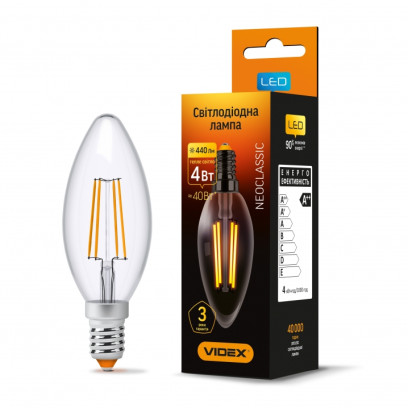 LED лампа VIDEX Filament C37F 4W E14 3000K 220V, VL-C37F-04143