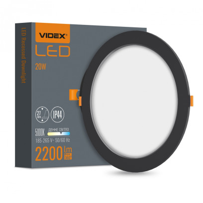 LED світильник Back вбудований круглий VIDEX 20W 5000K Black, VL-DLBR-205B