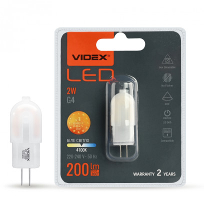 LED лампа VIDEX G4e 2W G4 4100K, VL-G4e-02224