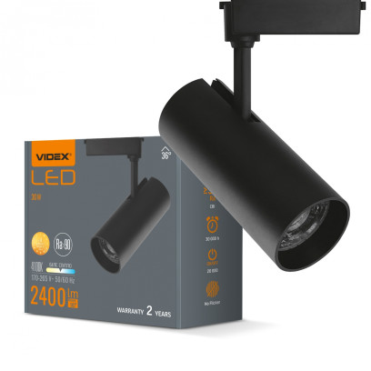 LED світильник трековий VIDEX 30W 4100K чорний, VL-TR04-304B