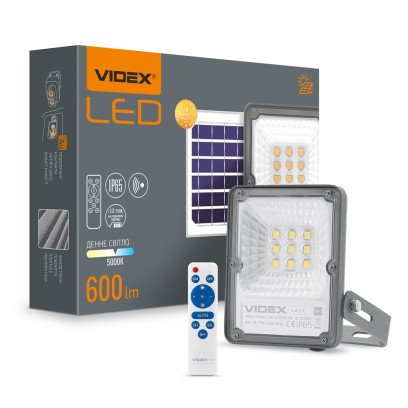 LED прожектор автономний VIDEX 20W 5000K 6V Сенсорний, VL-FSO-205-S