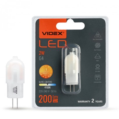 LED лампа VIDEX G4e 2W G4 4100K, VL-G4e-02224