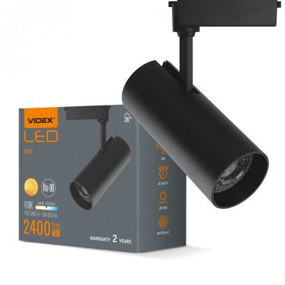 LED світильник трековий VIDEX 30W 4100K чорний, VL-TR04-304B