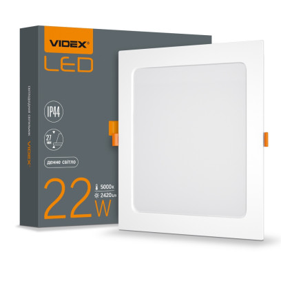 LED светильник встроенный квадрат VIDEX 22W 5000K 220V, VL-DLBS-225