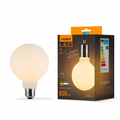 LED лампа VIDEX Filament 7W E27 3000K Porcelain dimmable, VL-DG80MO