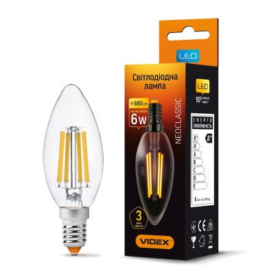 LED лампа VIDEX Filament C37F 6W E14 3000K, VL-C37F-06143