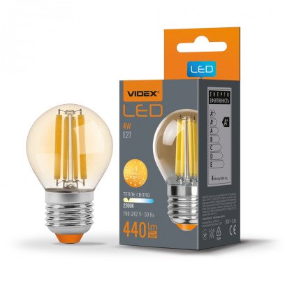LED лампа VIDEX Filament G45FA 4W E27 2200K, VL-G45FA-04272