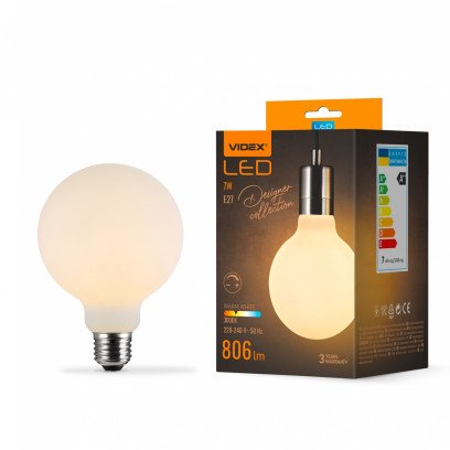 LED лампа VIDEX Filament 7W E27 3000K Porcelain dimmable, VL-DG80MO