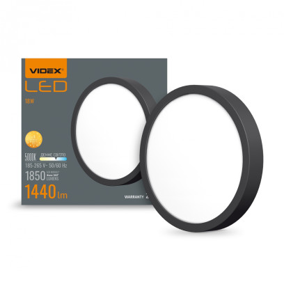 LED Світильник круглий накладний VIDEX 18W 5000K Black, VL-DLRS-185B