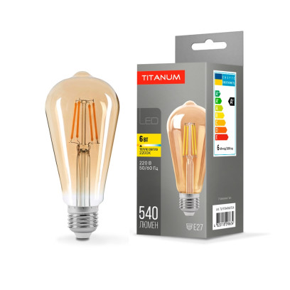LED лампа TITANUM Filament ST64 6W E27 2200K 220V бронза, TLFST6406272A