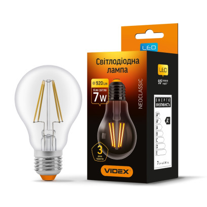 LED лампа VIDEX Filament A60F 7W E27 4100K, VL-A60F-07274