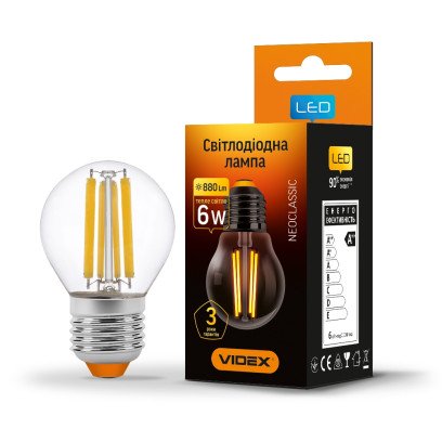 LED лампа VIDEX Filament G45F 6W E27 3000K, VL-G45F-06273