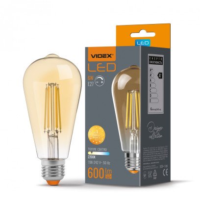 LED лампа VIDEX Filament ST64FAD 6W E27 2200K дімерна, VL-ST64FAD-06272